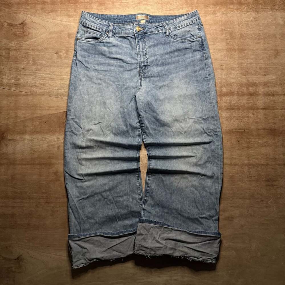 Kut From The Kloth Meg Size 16 Wide Leg Jeans Raw Hem High Rise Light Wash